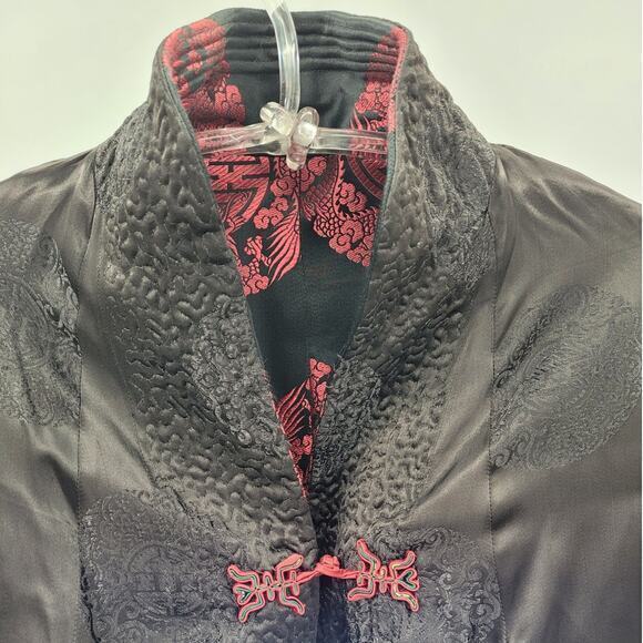 Vintage Cheongsam Black Red Embroidered Bell Sleeve Toggle Reversible Jacket - Picture 13 of 16